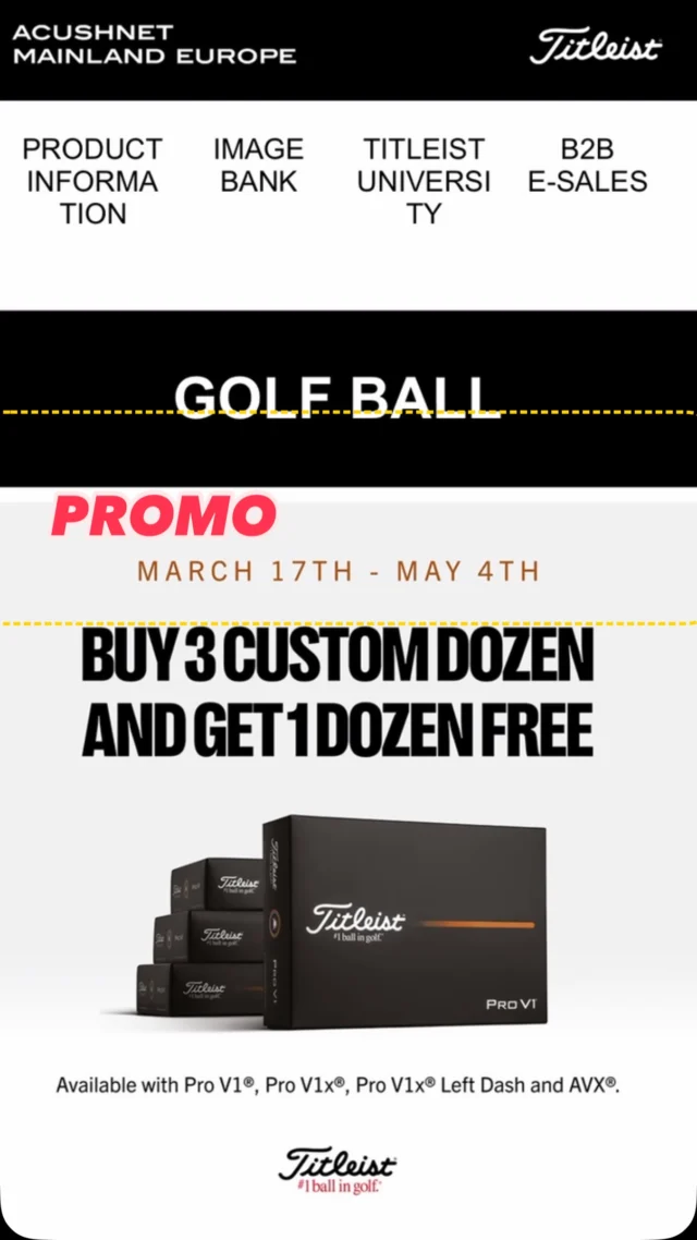 🏌️‍♂️ Offerta imperdibile di Titleist! 🎉

Acquista 3 dozzine di palline da golf personalizzate e ricevi 1 dozzina in omaggio! 🏌️‍♀️⛳

🎯 Personalizza il tuo gioco con le palline da golf Titleist, simbolo di precisione e performance. Scegli il tuo design, il tuo logo o il tuo messaggio e ottieni un vantaggio in più sul campo.

✨ Cosa offriamo:
	•	Alta performance: Distanza,  controllo e resistenza.
	•	Personalizzazione unica: Esprimi il tuo stile con ogni colpo.
	•	1 dozzina GRATIS! Un’opportunità che non puoi lasciarti sfuggire!

💥 Approfitta subito di questa incredibile offerta e porta il tuo gioco al livello successivo con Titleist!

🏷️ Non aspettare! Vieni a trovarci 

#Golf #Titleist #OffertaSpeciale #PallinePersonalizzate #PromoGolf #GolfLovers #Sport